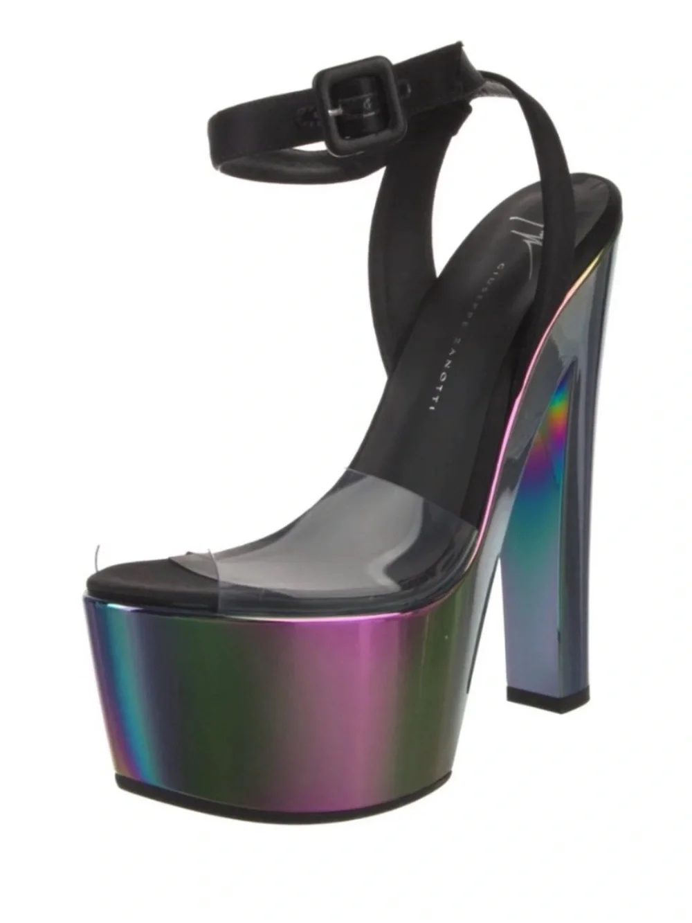 Giuseppe Zanotti Iridescent Multi-Color Platform Sandal with Black Ankle Strap